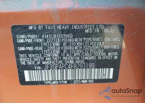 2015 Subaru Xv Crosstrek 2.0I Limited from USA, damaged, VIN JF2GPAPC4FH293199